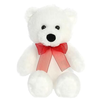 White Teddy Bear with Red Bow – Soft Plush Toy
